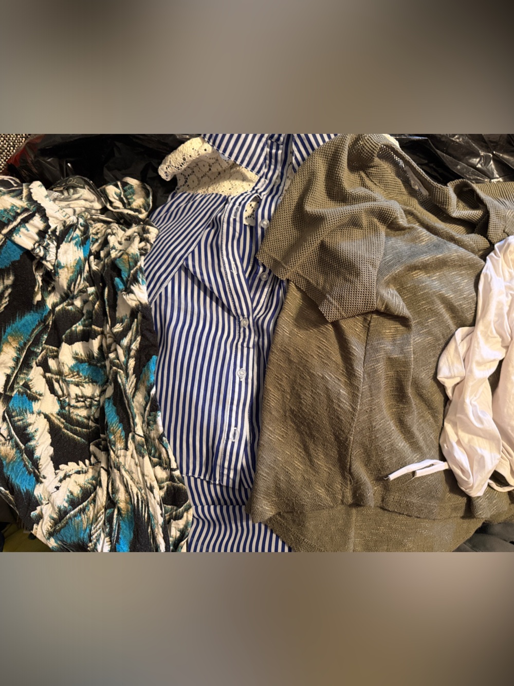 Assorted Women's Layered Tops - Blue Stripes & Olive Knit, white long sleeve etc